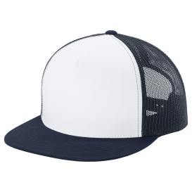 Sport-Tek STC38 Yupoong 5-Panel Classic Trucker Mesh Back Cap - White/True Navy/True Navy