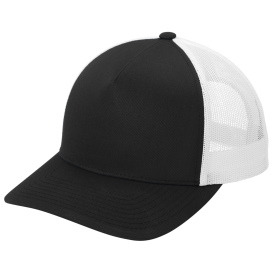 Sport-Tek STC54 Yupoong Retro Trucker 5-Panel Cap - Black/White