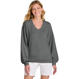 TravisMathew TM1LD009 Ladies Long Weekend V-Neck - Dark Gray Heather