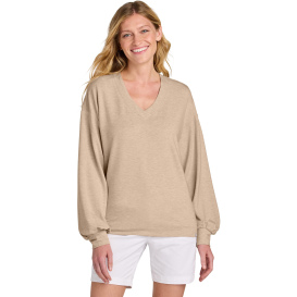 TravisMathew TM1LD009 Ladies Long Weekend V-Neck - Natural Heather