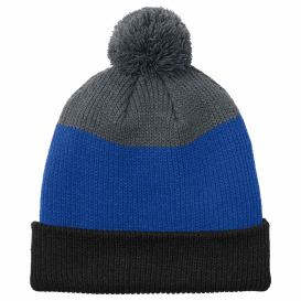 Port Authority C979 Cozy Striped Pom Beanie - Deep Black/True Royal/Storm Grey