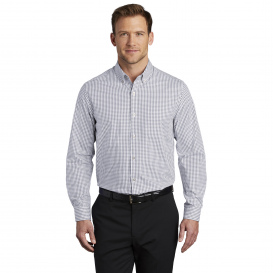 Port Authority W644 Broadcloth Gingham Easy Care Shirt - Gusty Grey/White