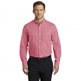 Port Authority W644 Broadcloth Gingham Easy Care Shirt - Rich Red/White