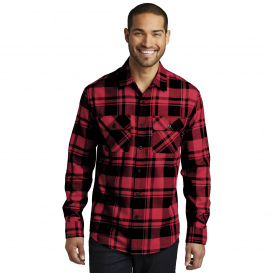 Port Authority W668 Plaid Flannel Shirt - Engine Red/Black