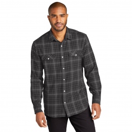 Port Authority W672 Long Sleeve Ombre Plaid Shirt - Deep Black