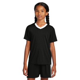 Sport-Tek YST101 Youth Competitor United V-Neck - Black/White