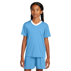 Sport-Tek YST101 Youth Competitor United V-Neck - Carolina Blue/White