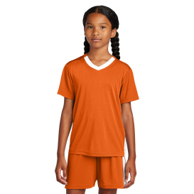 Sport-Tek YST101 Youth Competitor United V-Neck - Deep Orange/White