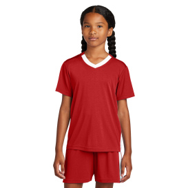 Sport-Tek YST101 Youth Competitor United V-Neck - Deep Red/White