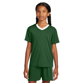 Sport-Tek YST101 Youth Competitor United V-Neck - Forest Green/White