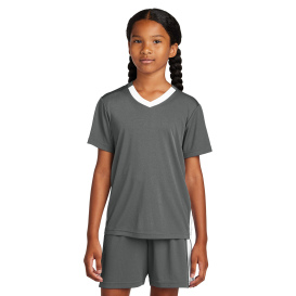 Sport-Tek YST101 Youth Competitor United V-Neck - Iron Grey/White