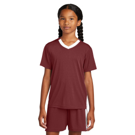 Sport-Tek YST101 Youth Competitor United V-Neck - Maroon/White