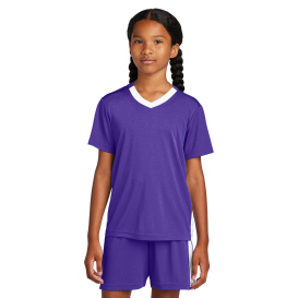 Sport-Tek YST101 Youth Competitor United V-Neck - Purple/White