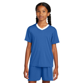 Sport-Tek YST101 Youth Competitor United V-Neck - True Royal/White