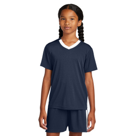 Sport-Tek YST101 Youth Competitor United V-Neck - True Navy/White