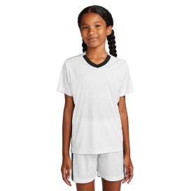 Sport-Tek YST101 Youth Competitor United V-Neck - White/Black