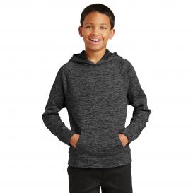 Sport-Tek YST225 Youth PosiCharge Electric Heather Fleece Hooded Pullover - Grey/Black Electric