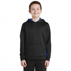 Sport-Tek YST235 Youth Sport-Wick Fleece Colorblock Hooded Pullover - Black/True Royal