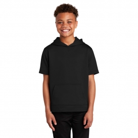 Sport-Tek YST251 Youth Sport-Wick Fleece Short Sleeve Hooded Pullover - Black