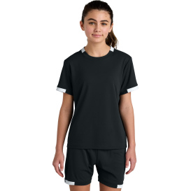 Sport-Tek YST440 Youth Club Short Sleeve Crew - Black/White