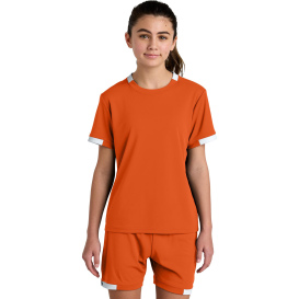 Sport-Tek YST440 Youth Club Short Sleeve Crew - Deep Orange/White