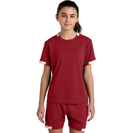 Sport-Tek YST440 Youth Club Short Sleeve Crew - Deep Red/White