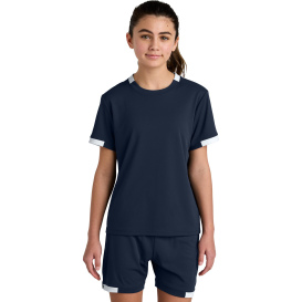 Sport-Tek YST440 Youth Club Short Sleeve Crew - True Navy/White