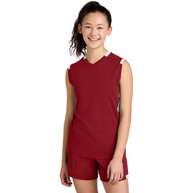 Sport-Tek YST441 Youth Club Sleeveless V-Neck - Deep Red/White