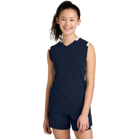 Sport-Tek YST441 Youth Club Sleeveless V-Neck - True Navy/White