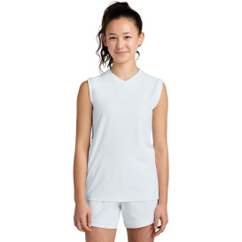 Sport-Tek YST441 Youth Club Sleeveless V-Neck - White/White