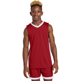 Sport-Tek YST900 Youth Rival Basketball Rev Jersey - Deep Red/White