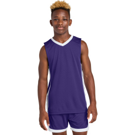 Sport-Tek YST900 Youth Rival Basketball Rev Jersey - Purple/White