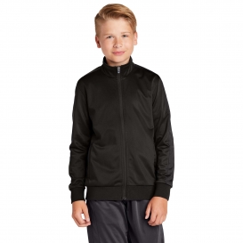Sport-Tek YST94 Youth Full-Zip Tricot Track Jacket - Black/Black