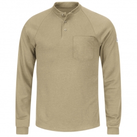 Bulwark FR SML2 Men\'s Lightweight Long Sleeve Henley Shirt - Khaki