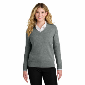 Port Authority LSW2850 Ladies Easy Care V-Neck Sweater - Medium Heather Grey