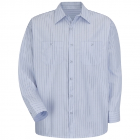 Red Kap SP10 Men\'s Industrial Stripe Poplin Work Shirt - Long Sleeve - Light Blue/Navy Stripe