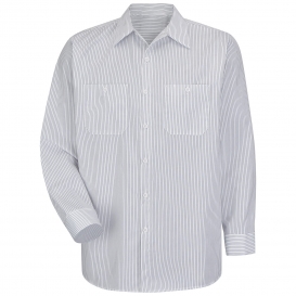 Red Kap SP10 Men\'s Industrial Stripe Poplin Work Shirt - Long Sleeve - White/Charcoal Stripe
