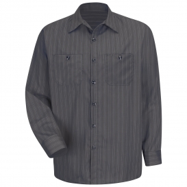 Red Kap SP10 Men\'s Industrial Stripe Poplin Work Shirt - Long Sleeve - Charcoal with Blue/White Stripe