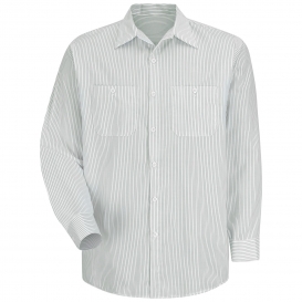 Red Kap SP10 Men\'s Industrial Stripe Poplin Work Shirt - Long Sleeve - White/Green Stripe
