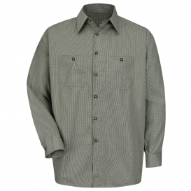 Red Kap SP10 Men\'s Micro Check Uniform Shirt - Long Sleeve - Hunter Green/Khaki Check