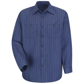 Red Kap SP10 Men\'s Industrial Stripe Poplin Work Shirt - Long Sleeve - Blue with Brown/White Stripe