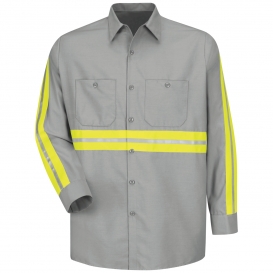 Red Kap SP14 Enhanced Visibility Industrial Work Shirt - Long Sleeve - Light Grey