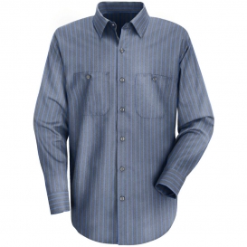 Red Kap SP14 Men\'s Industrial Stripe Poplin Work Shirt - Long Sleeve - Grey/Blue Stripe