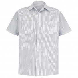 Red Kap SP20 Men\'s Industrial Stripe Poplin Work Shirt - Short Sleeve - White/Charcoal Stripe