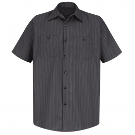 Red Kap SP20 Men\'s Industrial Stripe Poplin Work Shirt - Short Sleeve - Charcoal with Blue/White Stripe