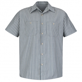Red Kap SP20 Men\'s Industrial Stripe Poplin Work Shirt - Short Sleeve - Green/Khaki Stripe