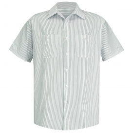 Red Kap SP20 Men\'s Industrial Stripe Poplin Work Shirt - Short Sleeve - White/Green Stripe