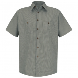 Red Kap SP20 Men\'s Micro Check Uniform Shirt - Short Sleeve - Hunter Green/Khaki Check