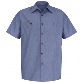 Red Kap SP24 Men\'s Geometric Micro Check Work Shirt - Short Sleeve - Denim Blue