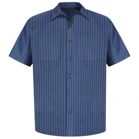 Red Kap SP24 Men\'s Industrial Stripe Poplin Work Shirt - Short Sleeve - Grey/Blue Stripe